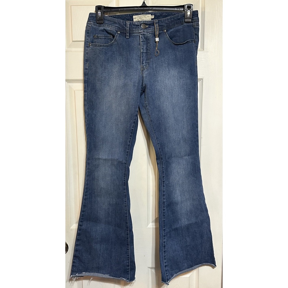 Phistic Denim Jeans Women 30 Blue Flare Raw Hem High Rise Wide Leg Boho Classic